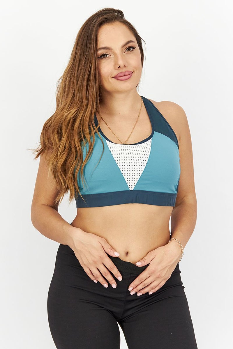 Reebok Women Sportswear Fit Sleeveless Training Sports Bra, Teal Combo - Image 1