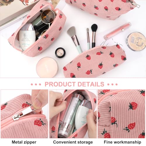EIMMBD Makeup Bag 3 Pieces Large Capacity Cosmetic Bags Travel Toiletry Bag Organizer Cute Makeup Pouch Storage for Women(Pink Strawberry) - Image 4