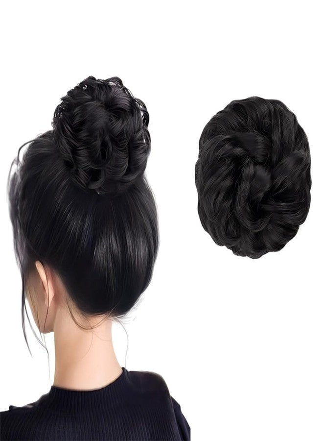 بلوشيا وصلة شعر على شكل كعكة من BLUSHIA مع شريط مطاطي مرن، وصلة شعر صناعية، لون أسود - Image 2