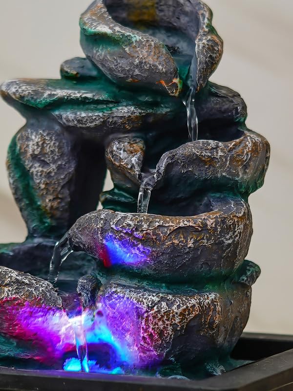 Craft Smith Multicolor Polyresin Tabletop Designer 4 Step Indoor Water Fountain for Home Decor with LED, Speed Control Pump (Size: 21 x 18 x 26 CM | Weight: 940Gram) - Image 4