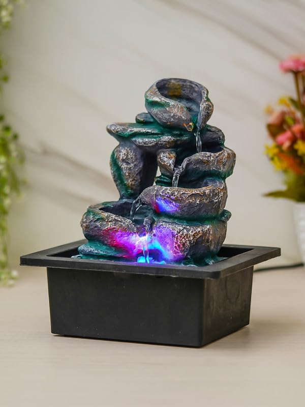 Craft Smith Multicolor Polyresin Tabletop Designer 4 Step Indoor Water Fountain for Home Decor with LED, Speed Control Pump (Size: 21 x 18 x 26 CM | Weight: 940Gram) - Image 3