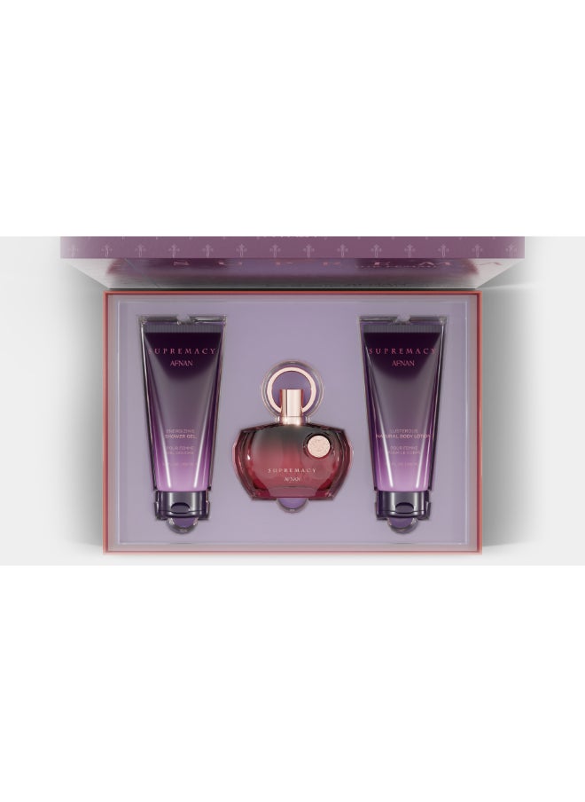 Afnan Gift Set Supremacy Purple Eau De Parfum 100 Ml + Body Lotion 100 Ml + Shower Gel 100 Ml, Perfume Gift Set For Women  - Image 3