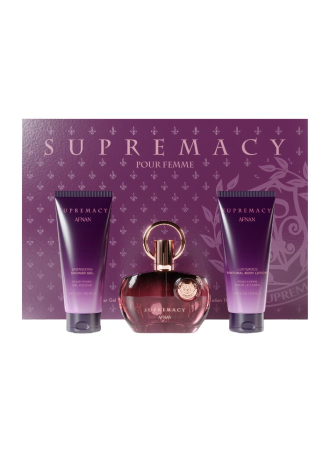 Afnan Gift Set Supremacy Purple Eau De Parfum 100 Ml + Body Lotion 100 Ml + Shower Gel 100 Ml, Perfume Gift Set For Women  - Image 1