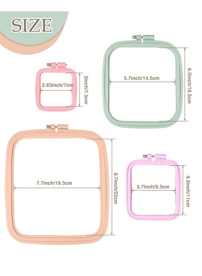 Pllieay 4 Pieces 4 Sizes Square Embroidery Hoops, Cross Stitch Hoop And Abs Plastic Embroidery Hoops For Diy Embroidery Project  - Image 3