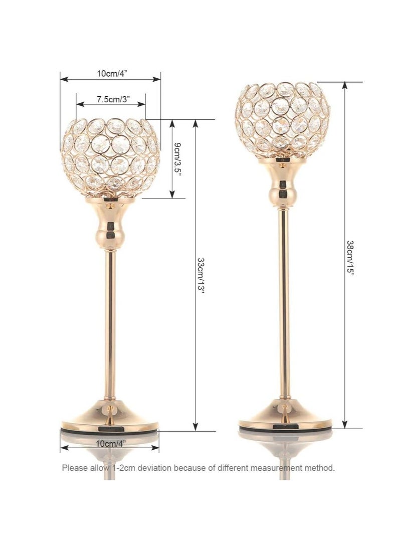 VINCIGANT Gold Crystal Candle Holders Set of 2,Pillar Candlesticks for Table Centerpieces, Christmas Home Decor Wedding Party Housewarming Gift - Image 2