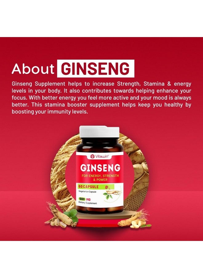VITAWIN Ginseng Capsules; 500 mg; Ultimate Health & Nutrition Supplements For Rejuvanation, Strength, Stamina & Energy((Pack Of 60 Capsules) - Image 4