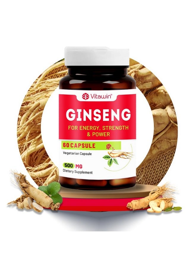 VITAWIN Ginseng Capsules; 500 mg; Ultimate Health & Nutrition Supplements For Rejuvanation, Strength, Stamina & Energy((Pack Of 60 Capsules) - Image 1
