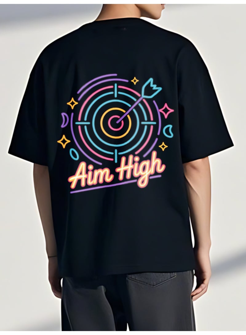 Men's Pure Cotton Printed T-Shirt, Loose Fit, Casual Black - Image 2