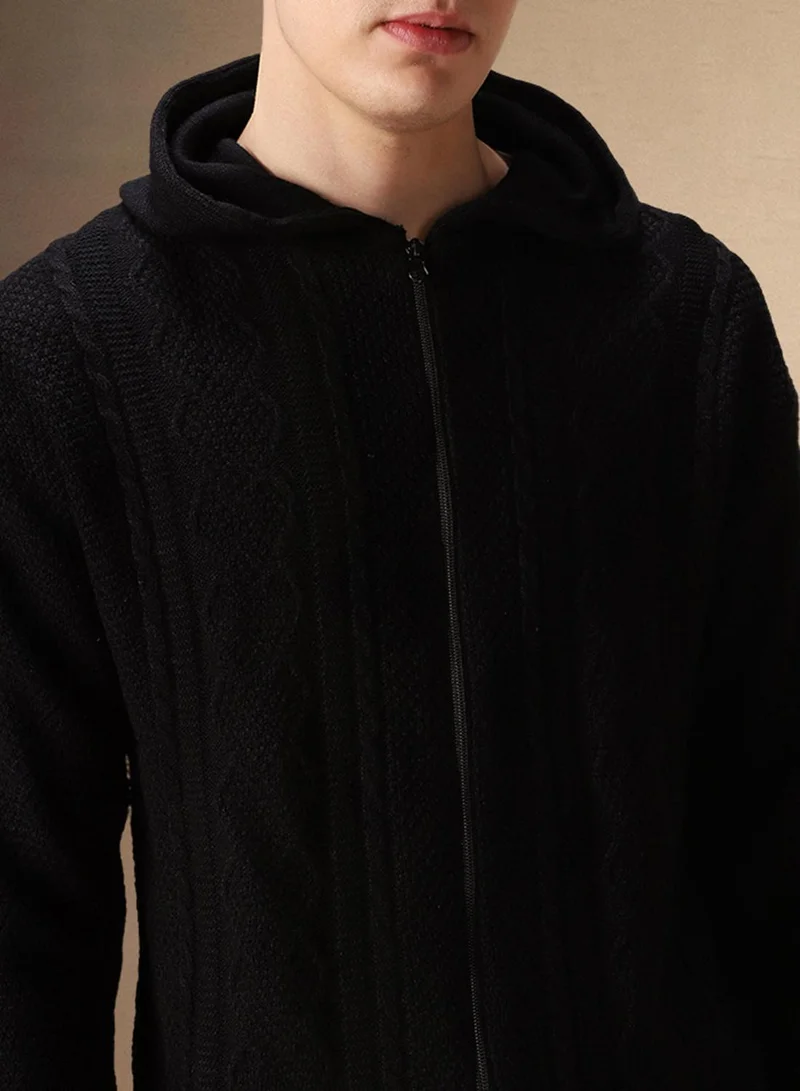 Dennis Lingo Men's Black 100% Acrylic Solid Cardigan Regular Fit Sweater