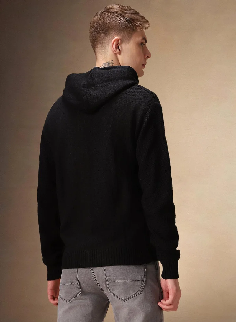 Dennis Lingo Men's Black 100% Acrylic Solid Cardigan Regular Fit Sweater