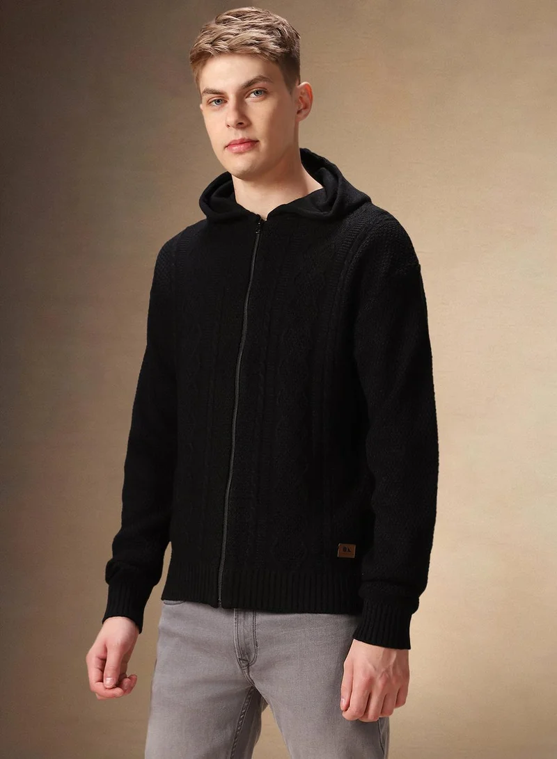 Dennis Lingo Men's Black 100% Acrylic Solid Cardigan Regular Fit Sweater