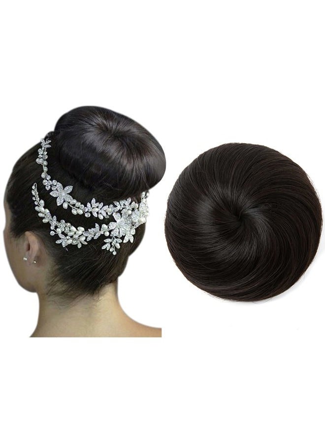 SARLA إكستنشن كعكة شعر بني وأسود مع حبل سحب لكعكات الباليه لقطع الشعر للنساء والفتيات والسيدات، كعكة دونات صناعية - Image 1