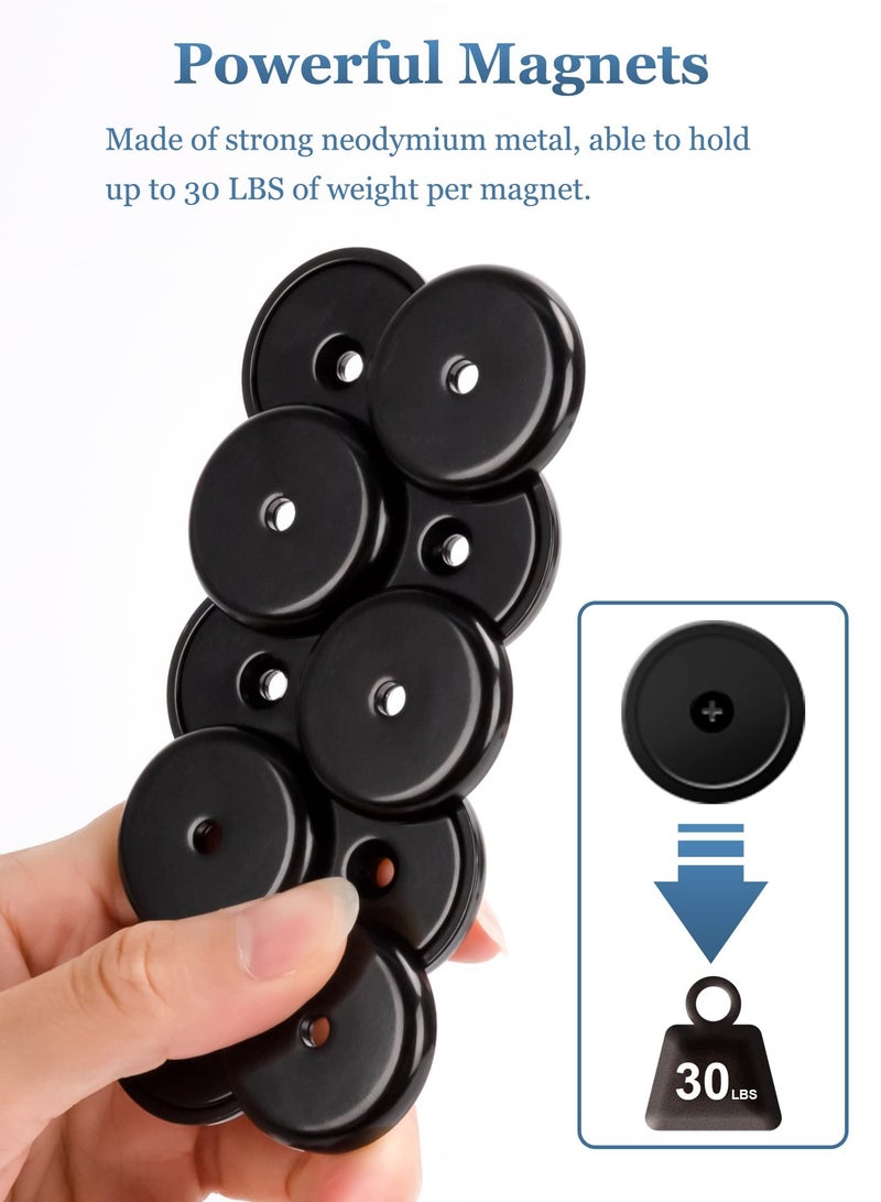 10 Pack Neodymium Round Base Cup Magnets, 30LBS Strong Rare Earth Magnets with Heavy Duty Countersunk Hole and Stainless Screws for Refrigerator, Craft, Home, Office Black - Image 2