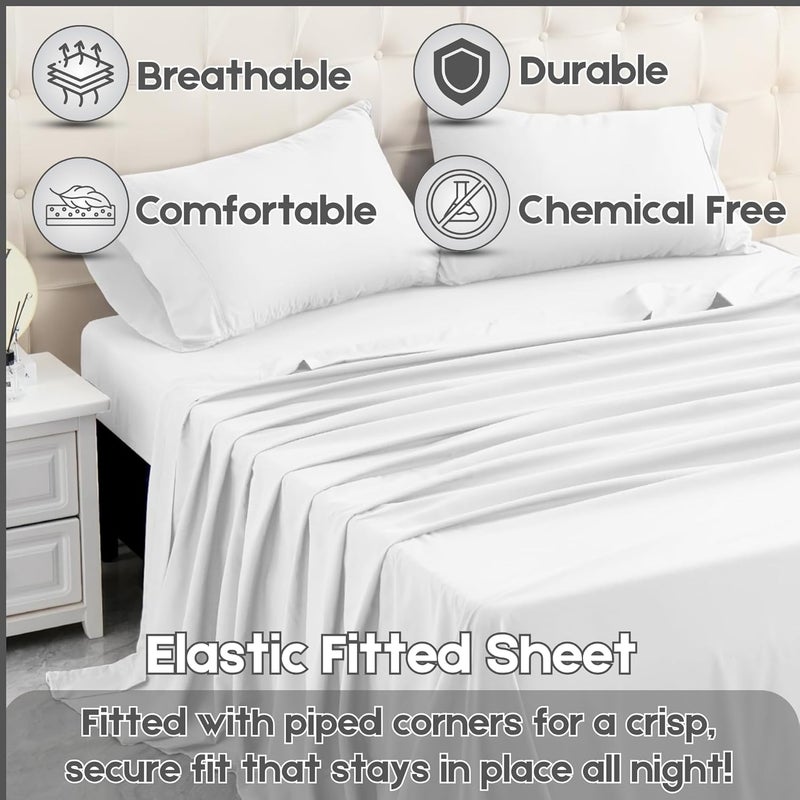 FOAM CRAFT Hotel Quality 4 Piece Bed Sheet Set - 100% Cotton Full Size with Deep Pockets - Wrinkle-Free Bedding (White) - Image 4