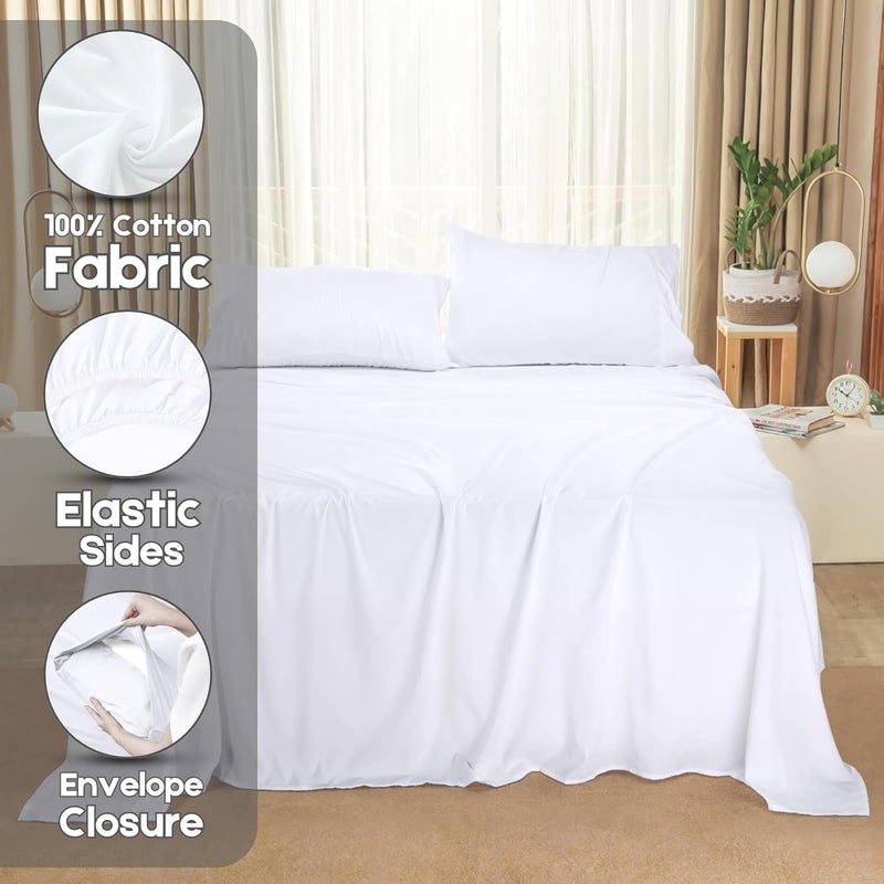 FOAM CRAFT Hotel Quality 4 Piece Bed Sheet Set - 100% Cotton Full Size with Deep Pockets - Wrinkle-Free Bedding (White) - Image 3