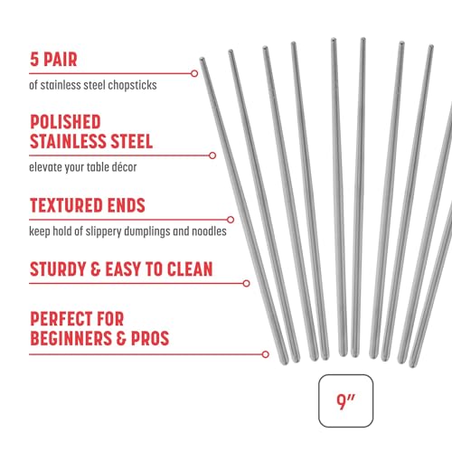 Joyce Chen Reusable Stainless Steel Metal Chopsticks Set, 5 Pair Set - Image 2