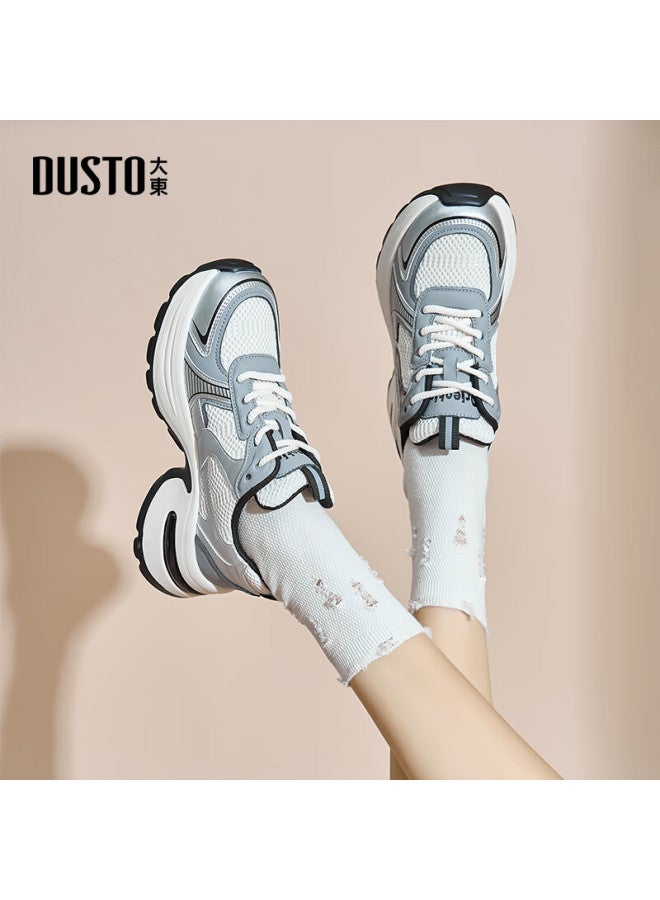 DUSTO Da Dong Women's Shoes Autumn New Fashion Simple Mesh Splice Lace-up Round Toe Casual Shoes 0303 - Image 5