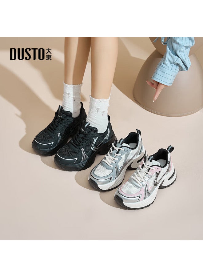 DUSTO Da Dong Women's Shoes Autumn New Fashion Simple Mesh Splice Lace-up Round Toe Casual Shoes 0303 - Image 3