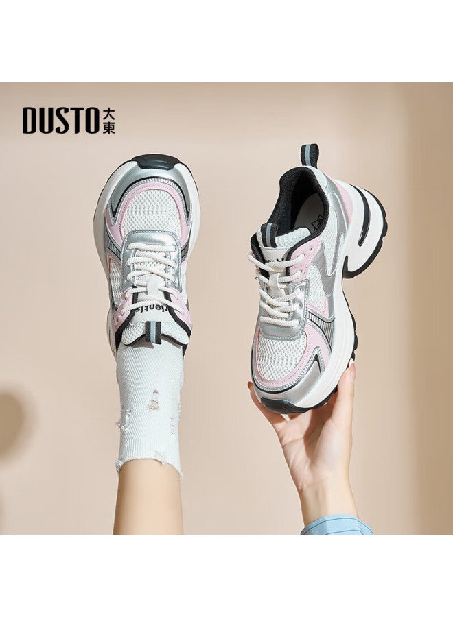 DUSTO Da Dong Women's Shoes Autumn New Fashion Simple Mesh Splice Lace-up Round Toe Casual Shoes 0303 - Image 1