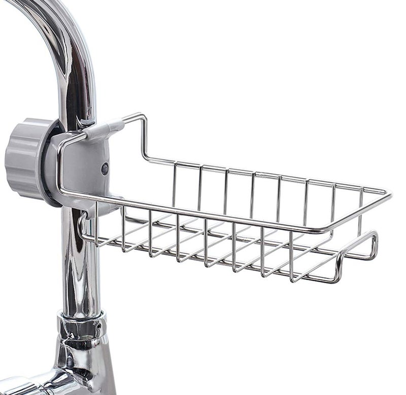 TabEnter Hanging Faucet Rack Stainless Steel Adjustable Height, Flexible and Rotatable Small Sink Drain Rack, Suitable for Soap, sponges, brushes, rags, etc. - Image 1