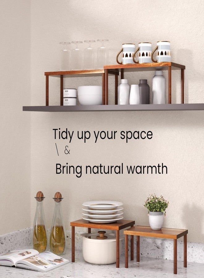 VERTORGAN Cabinet Organizer Shelf(Set of 2),Kitchen Counter Shelves,Acacia Wood Spice Rack Countertop and Cabinet,Stackable Expandable,Medium - Image 4
