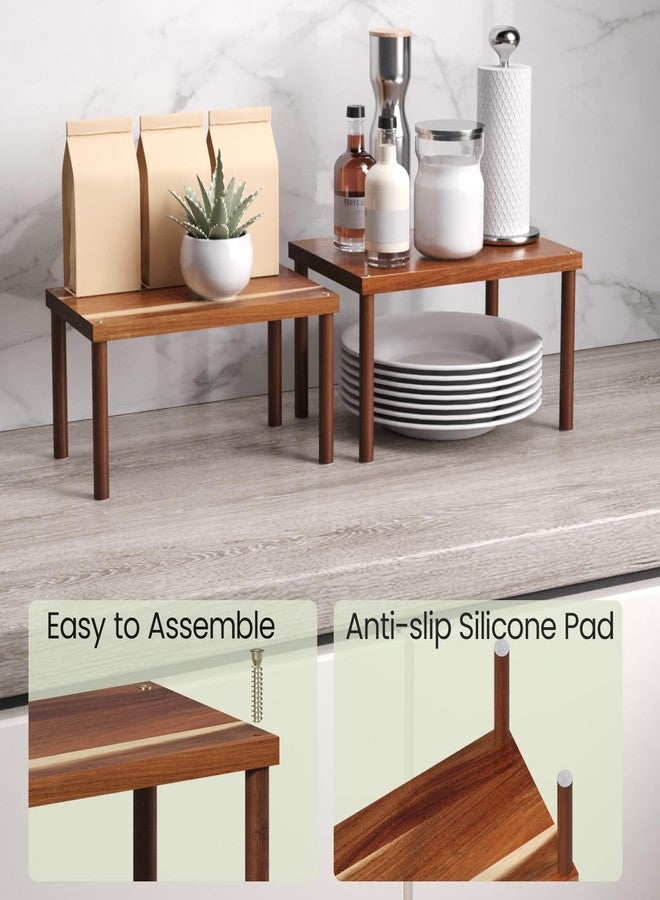 VERTORGAN Cabinet Organizer Shelf(Set of 2),Kitchen Counter Shelves,Acacia Wood Spice Rack Countertop and Cabinet,Stackable Expandable,Medium - Image 3