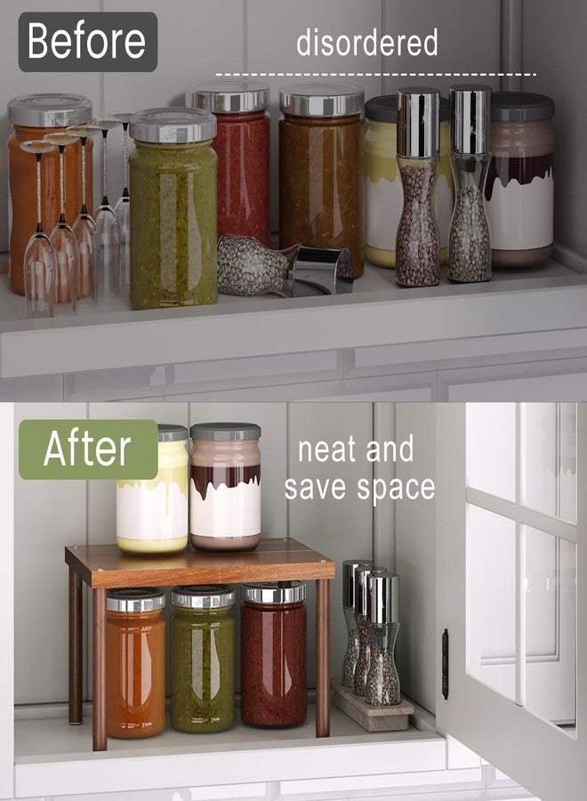 VERTORGAN Cabinet Organizer Shelf(Set of 2),Kitchen Counter Shelves,Acacia Wood Spice Rack Countertop and Cabinet,Stackable Expandable,Medium - Image 5