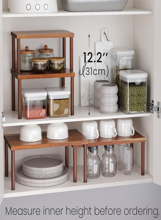 VERTORGAN Cabinet Organizer Shelf(Set of 2),Kitchen Counter Shelves,Acacia Wood Spice Rack Countertop and Cabinet,Stackable Expandable,Medium - Image 2