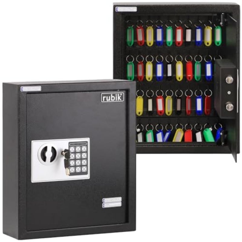 40Keys Metal Storage Safe Box Cabinet with Key and Digital Pin Code Lock, Wall Mounted For Hotels Realestate Warehouse Schools Universities Business Black, 40 Keys Capacity - Image 1
