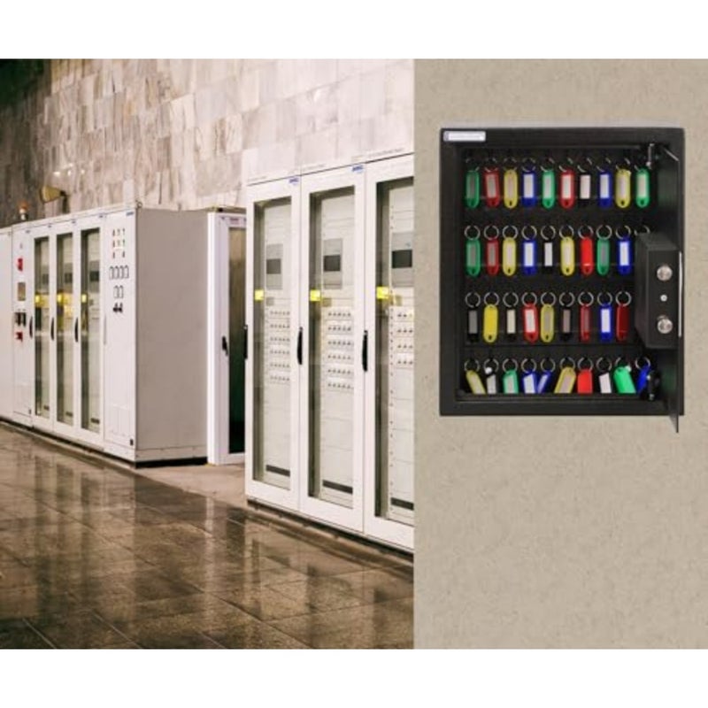 40Keys Metal Storage Safe Box Cabinet with Key and Digital Pin Code Lock, Wall Mounted For Hotels Realestate Warehouse Schools Universities Business Black, 40 Keys Capacity - Image 3