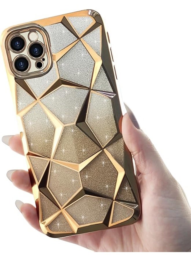 متوافق مع iPhone 12 Pro Max مقاس 6.7 بوصة، غطاء شفاف لامع متدرج اللون، مصنوع من مادة TPU الناعمة، سيليكون لطيف، حماية الكاميرا، غطاء خلفي مقاوم للصدمات للنساء والفتيات - ذهبي
