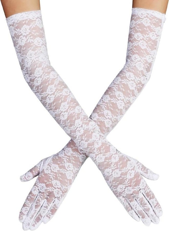 YANWENX Lace Gloves Long Opera Gloves Elbow Length for Women Party Dress Costume Floral Prom Gloves Wedding_White - Image 1