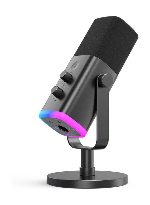 FIFINE XLR/USB Gaming Streaming Microphone, RGB PC Mic with Headphones Jack, Mute Button, Gain Knob, Computer Mic for Recording Podcasting YouTube Vocal on PS4/PS5-AM8