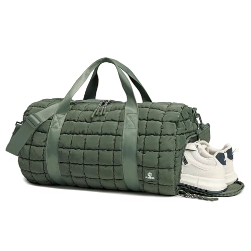 FODOKO Quilted Duffel Bag for Women, Puffer Gym Duffle Bag with Shoe Compartment Lightweight Large Crossbody Sport Bag Travel Tote JasperGreen - Image 1