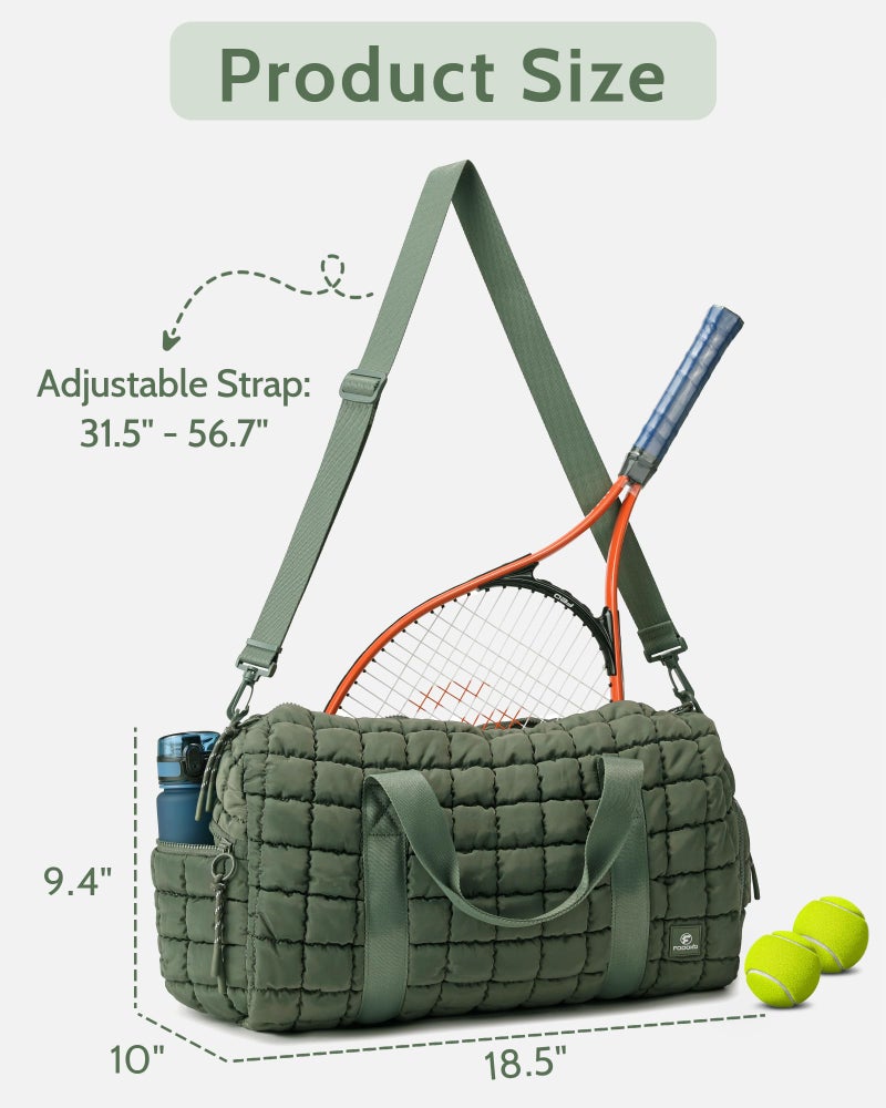 FODOKO Quilted Duffel Bag for Women, Puffer Gym Duffle Bag with Shoe Compartment Lightweight Large Crossbody Sport Bag Travel Tote JasperGreen - Image 3