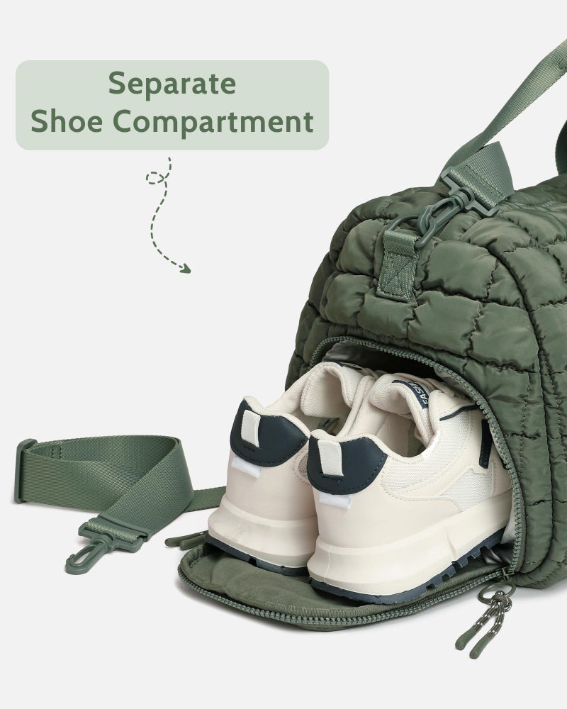 FODOKO Quilted Duffel Bag for Women, Puffer Gym Duffle Bag with Shoe Compartment Lightweight Large Crossbody Sport Bag Travel Tote JasperGreen - Image 5