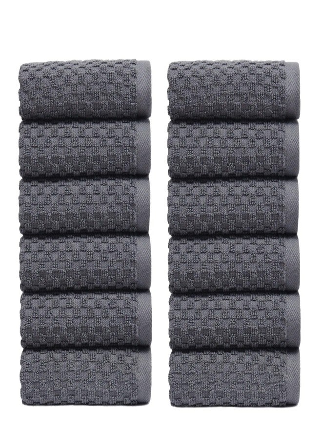 COTTON CRAFT Euro Spa Waffle Wash Cloth - Set of 12 Luxury Pure Ringspun Cotton Waffle Weave Bathroom Face Towel - Everyday Absorbent Hotel Gym Shower Beach Kitchen Travel Dorm - 12x12 inches - Grey - Image 1
