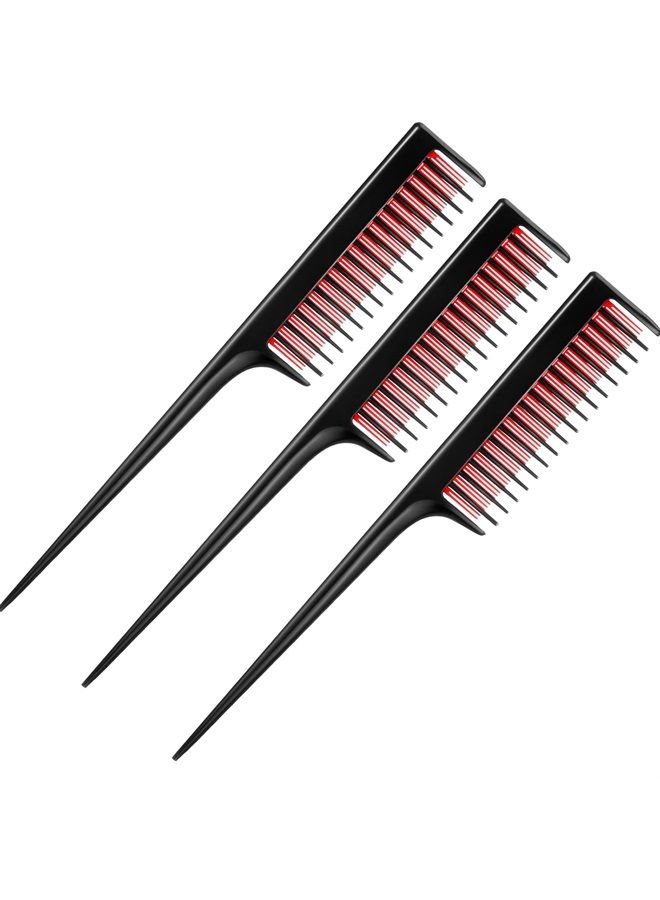 Leinuosen 3 Piece Triple Teasing Comb, Rat Tail Combs for Women, Tool Structure Tease Layers Rattail Comb, Rat Tail Comb for Back Combing Root Teasing, Adding Volume, Evening Styling (Black and Red) - Image 1