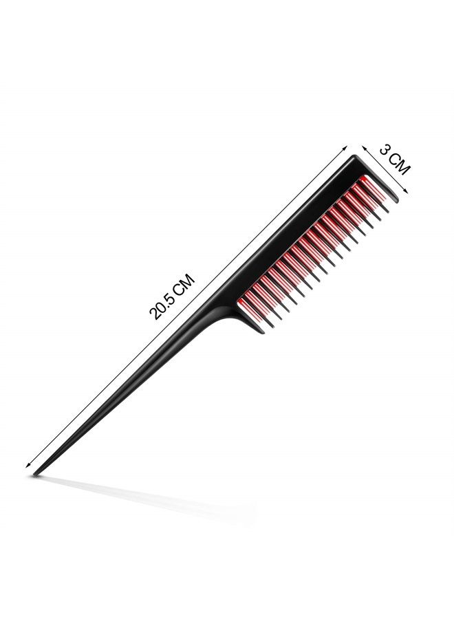 Leinuosen 3 Piece Triple Teasing Comb, Rat Tail Combs for Women, Tool Structure Tease Layers Rattail Comb, Rat Tail Comb for Back Combing Root Teasing, Adding Volume, Evening Styling (Black and Red) - Image 2