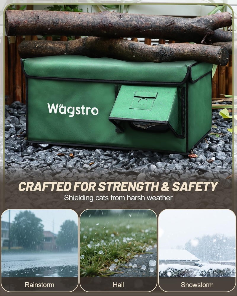 Wagstro Heated Cat House for Outside, Waterproof Awning & Escape Door Heated Cat Houses for Indoor/Outdoor Cats in Winter, Elevated & Insulated Outdoor Cat Shelter for Feral Cat(Green, 16.5"x12.6"x12.6") - Image 3