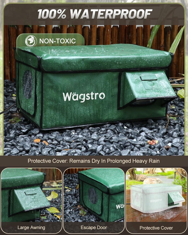 Wagstro Heated Cat House for Outside, Waterproof Awning & Escape Door Heated Cat Houses for Indoor/Outdoor Cats in Winter, Elevated & Insulated Outdoor Cat Shelter for Feral Cat(Green, 16.5"x12.6"x12.6") - Image 2