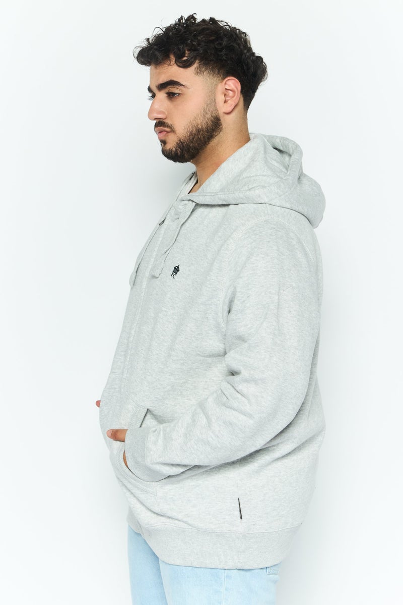 French Connection Men Hooded Long Sleeve Full Zip Brand Logo Sweatshirt, Light Grey  - Image 4