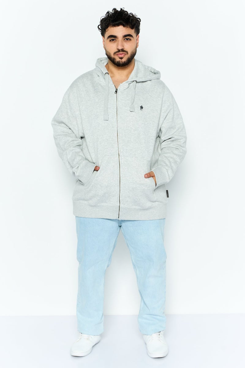 French Connection Men Hooded Long Sleeve Full Zip Brand Logo Sweatshirt, Light Grey  - Image 3