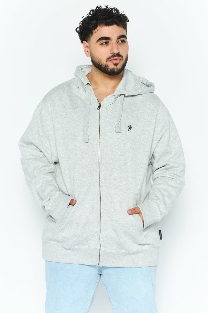 French Connection Men Hooded Long Sleeve Full Zip Brand Logo Sweatshirt, Light Grey  - Image 1
