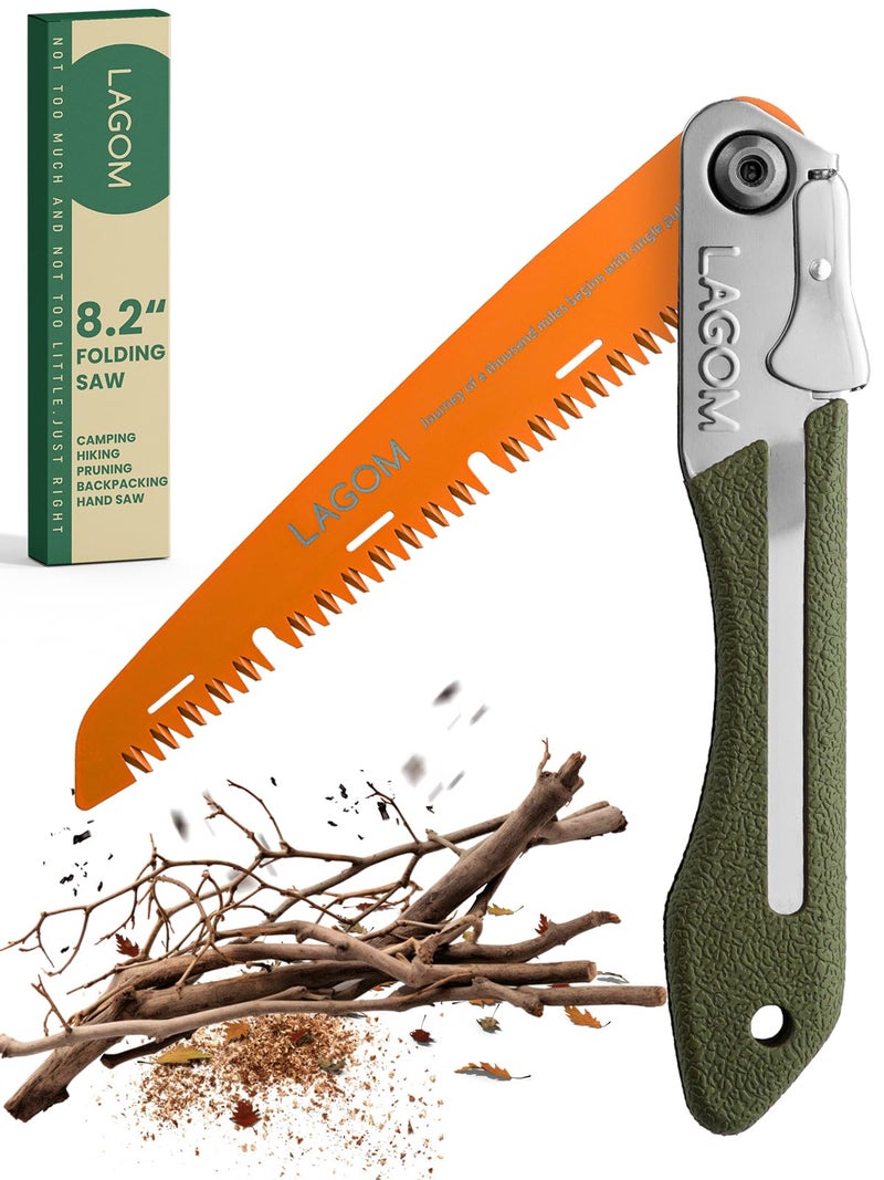 Lagom Folding Camp Saw For Cutting Branches  8.2"" Straight Blade | Sk5 Steel  Ergonomic Handle  One-Hand Use  Secure Lock | Foldable Pruning Tool For Camping  Gardening  Survival  Kayaking  Outdoors - Image 1