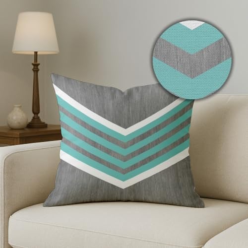 BRICK HOME Set of 5 Jute Printed Cushion Covers 24x24 Inch | Geometric Chevron & Elephant Tribal Design | Mint Green, Grey, Black & White | Soft Decorative Pillow Covers for Sofa, Couch & Living Room - Image 3