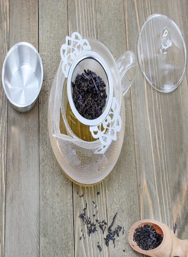 SOLSTICE TEA TRADERS Empress Tea Strainers with Drip Bowls (Pack of 2) Elegant Stainless Steel Loose Leaf Tea Strainers - Image 3