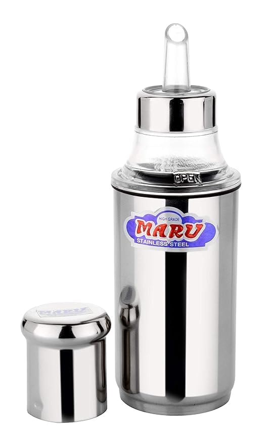 MARU Stainless Steel Oil Bottle For Cooking 350ml, Leakproof Designed Small Oil Container For Easy Storing&Instant Pouring With Easy-Removeable Nozzle From Can, One-Handed Grip For Effortless Cooking - Image 3
