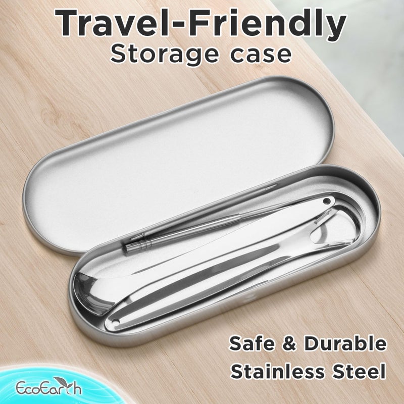 EcoEarth Tongue Scraper for Adults - 3 Pcs Metal Tongue Cleaner with Silver Storage Case - Tough Stainless Steel Mouth Scrubber for Fresh Breath & Oral Hygiene - by EcoEarth - Image 4
