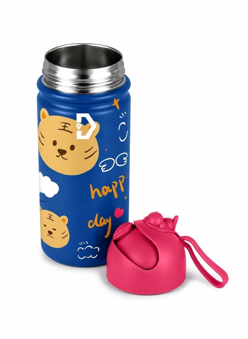Delivus Kids Water Bottle BPA Free 14 OZ with 2 Straws and Cleaning Set Children Double Wall Stainless Steel Drinking Bottles Thermos Insulation Flask ( Blue ) - Image 5